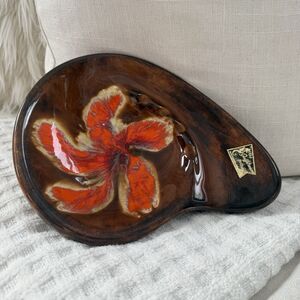 Vintage Gulfstream Pottery Ashtray Mid Century Modern MCM Brown Orange Burst 370